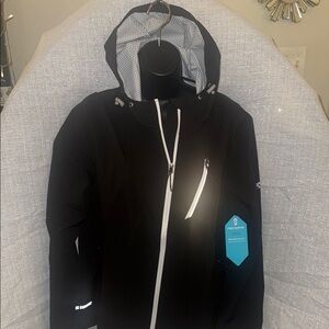 Brand New Free Country Black Bomber Jacket with Hood and Reflective Detail